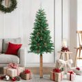 vidaXL Úzky vianočný stromček, pravé drevo a šišky, zelený 150 cm, PVC