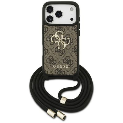 Guess 4G Big Logo Cord Stap Crossbody case for iPhone 17 Pro brown