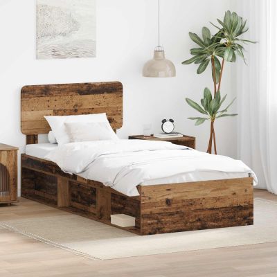 vidaXL Rám postele Staré drevo 75 x 190 cm Masívne borovicové drevo