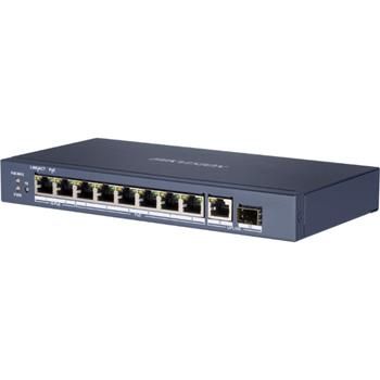 Hikvision plný Gb prepínač 8x PoE (2x HI-PoE), 1x uplink RJ-45 + 1x uplink SFP, 110W, dosah až 300m