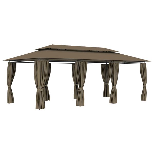 vidaXL Altánok so závesmi 600x298x270 cm, sivohnedý 180 g/m²