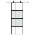 vidaXL Posuvné dvere s kovaním čierne 76x205 cm tvrdené sklo