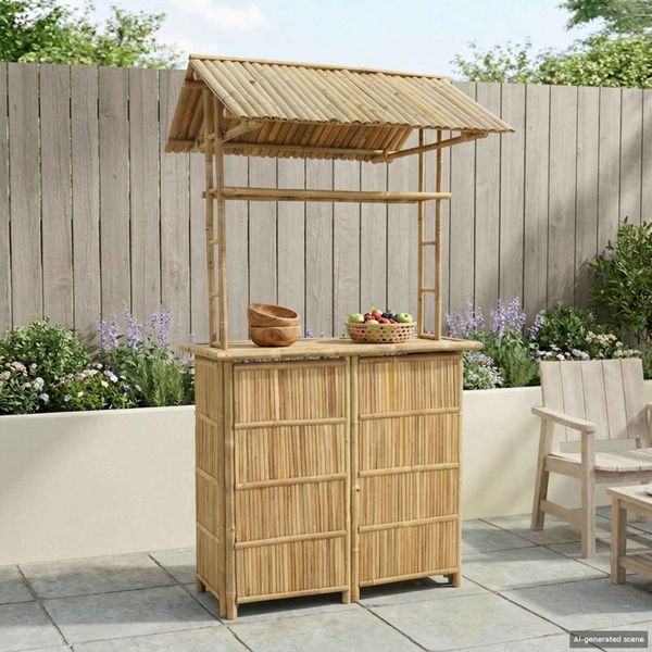vidaXL Exteriérový barový stôl Prírodná 115 x 95 x 214 cm Bambus