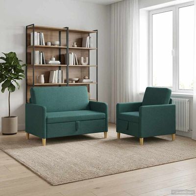 vidaXL Súprava pohovky s úložným priestorom 2 ks Tmavozelená Polyester