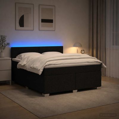 vidaXL Posteľ s boxspringom a matracom a LED Čierna 140 x 190 cm Látka