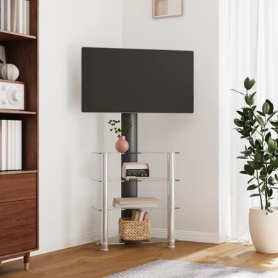 vidaXL Rohový TV stojan 4-vrstvový pre 32-70 palcov čierno-strieborný