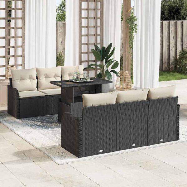 vidaXL Súprava záhradných pohoviek s vankúšom 7 pcs Čierna Poly ratan