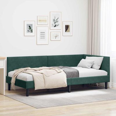 vidaXL Rohový rám postele Tmavozelená 100 cm x 200 cm Zamat