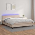 vidaXL Boxspring posteľ matrac a LED kapučínová 180x200 cm umelá koža