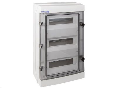 Rozvádzač RH-36 NEO pre fotovoltaiku plastový / IP65 / 1000V DC / 500V AC / 3x12 stenový / priehľadné dvere