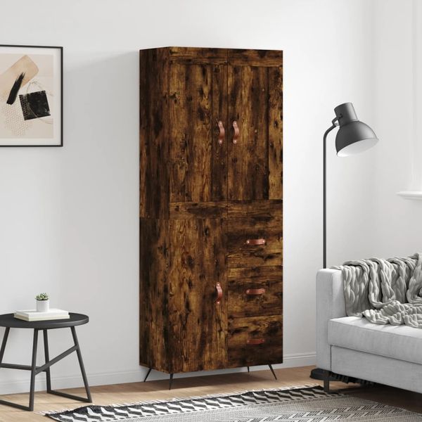 vidaXL Vysoká skrinka dymový dub 69,5x34x180 cm spracované drevo
