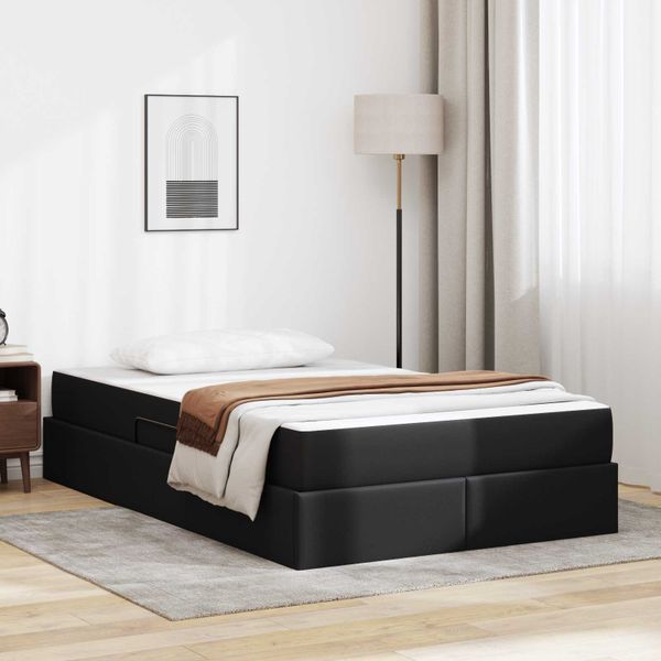 vidaXL Postel s úložným prostorem a matrací 2 pcs Čierna Koža