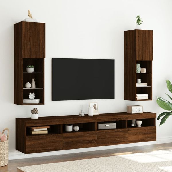 vidaXL TV skrinky s LED svetlami 2 ks hnedý dub 30,5x30x102 cm