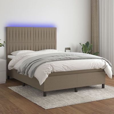 vidaXL Posteľ boxsping s matracom a LED sivohnedá 140x190 cm látka