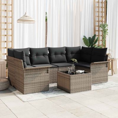 vidaXL Súprava záhradných pohoviek 7 pcs 6-Seater Sivá polyratan