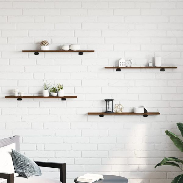 vidaXL Nástenné police 4 ks hnedý dub 80x10x1,5 cm kompozitné drevo