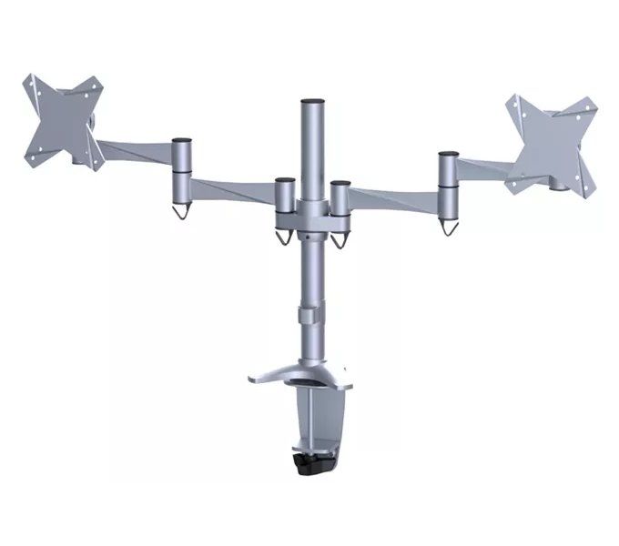 Neomounts FPMA-D1330DSILVER / Flat Screen Desk Mount (clamp/grommet) / Silver Držák, VESA, stolní, pro 2 ploché monitory, úhloprícka 10"-27", náklon 30°, otácení 180°, rotace 360°, nosnost 18kg, stríbrný