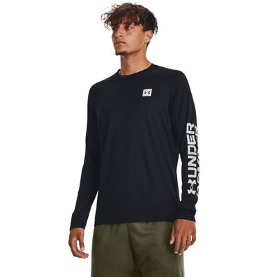 Tričko Tech Prt Fill LS Čierne - Under Armour, veľkosť XL, veľkosť oblečenia XL