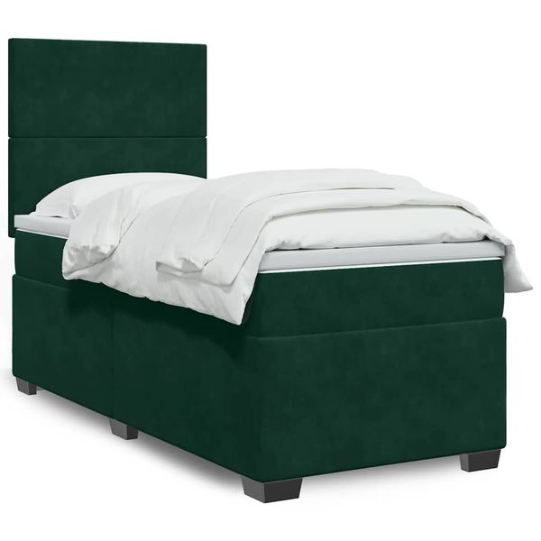 vidaXL Posteľný rám boxsping s matracom tmavozelený 80x200 cm zamat