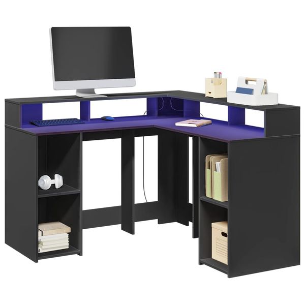 vidaXL Stôl s LED svetlami čierny 130x130x91 cm kompozitné drevo
