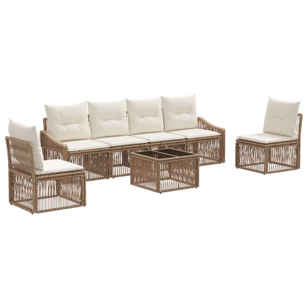 vidaXL Súprava záhradných pohoviek 7 pcs Béžová polyratan