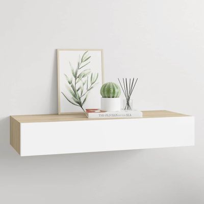 vidaXL Nástenná zásuvková polica dubová a biela 60x23,5x10 cm MDF
