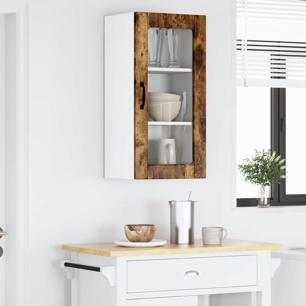vidaXL Nástenný sklenený kabinet LUCCA Dymový dub 40 x 31 x 80 cm