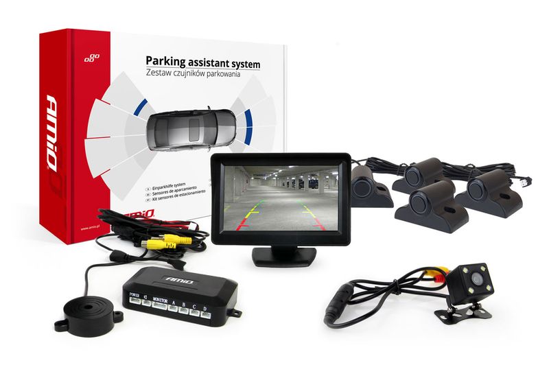 Parkovací asistent TFT01 4,3" s kamerou HD-315-LED senzory čierna Truck