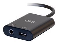 C2G USB C na AUX (3.5 mm) a USB C adaptér pre zvuk a napájanie - Adaptér USB-C/jack slúchadiel - 24 pin USB-C s pinmi (samec) do 4-pólový mini jack, 24 pin USB-C so zdierkami (samica) - USB napájanie (100 W)