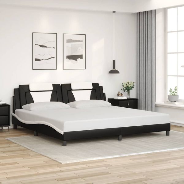 vidaXL Rám postele Viana bez matraca čierno-biely 200x200 cm umelá koža