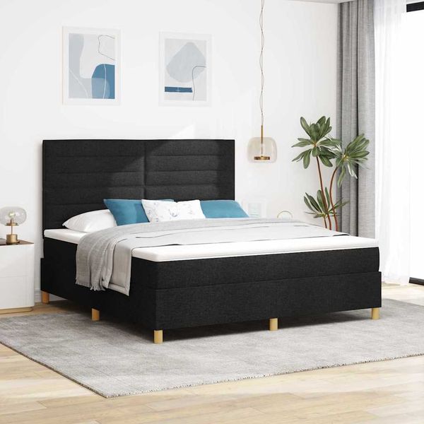vidaXL LED box s pružinami s matracmi Čierna 180 x 200 cm látka