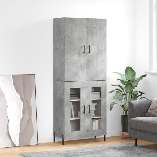 vidaXL Vysoká skrinka betónová sivá 69,5x34x180 cm spracované drevo