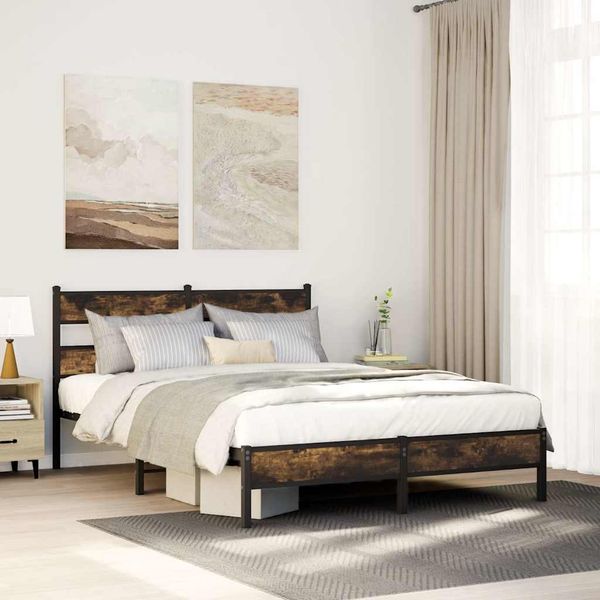 vidaXL Posteľ bez matraca so čelom dymový dub 160x200 cm