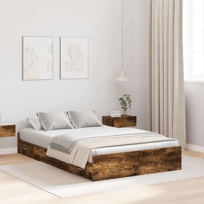 vidaXL Rám postele s úložným prostorem Dymová dub 120 x 190 cm