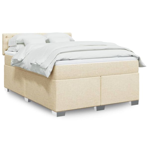 vidaXL Posteľný rám boxspring s matracom krémový 140x200 cm látka
