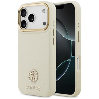 Puzdro Guess Grained Strass Logo MagSafe pre iPhone 17 Pro béžová