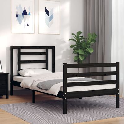 vidaXL Posteľný rám s čelom čierny 90x200 cm masívne drevo