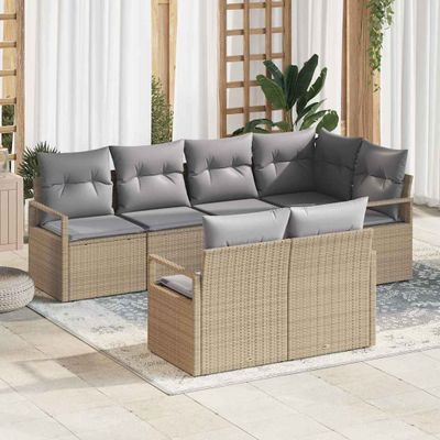 vidaXL Sada pohoviek 7 pcs Béžová polyratan