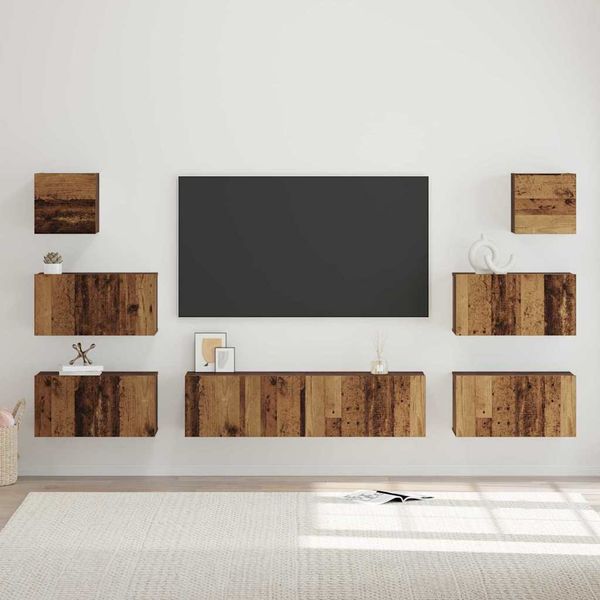 vidaXL Zostava TV skriniek Nástenný 8 pcs Staré drevo Kompozitné drevo