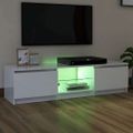 vidaXL TV skrinka s LED svetlami lesklá biela 140x40x36 cm