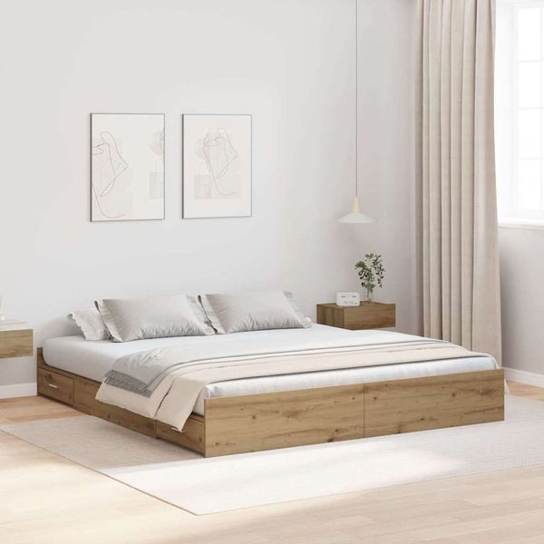 vidaXL Rám postele s úložným prostorem Remeselný dub 200 x 200 cm