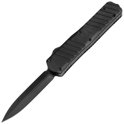 Heckler & Koch 06HK003 SP02 automatický OTF nôž/dýka 8,5 cm, celočierna, hliník