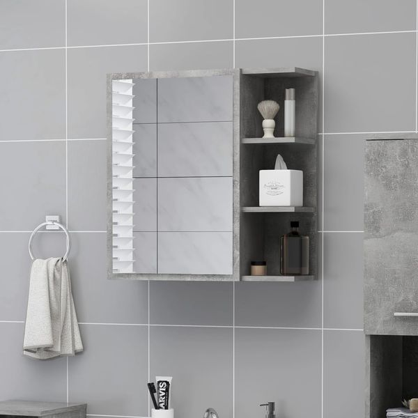 vidaXL Skrinka so zrkadlom, betónová 62,5x20,5x64 cm, kompozitné drevo