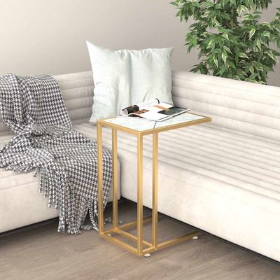 vidaXL Počítačový bočný stolík biely mramor 50x35x65 cm tvrdené sklo
