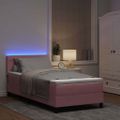vidaXL LED box s pružinami s matracmi s LED Ružová 90 x 200 cm Zamat