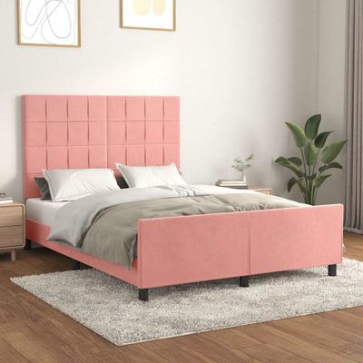 vidaXL Rám postele s čelom ružový 140x190 cm zamat