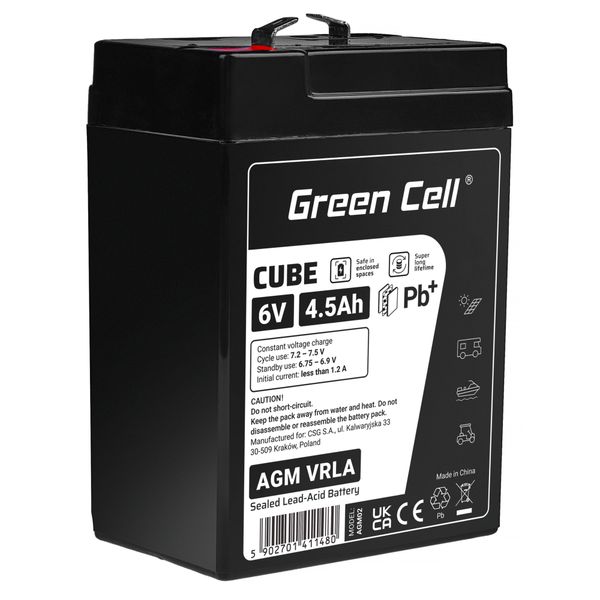 AGM6V4-5AH-J Green Cell CUBE AGM IP54 6V 4Ah VRLA gélová batéria s hlbokým cyklom pre skútre, kosačk