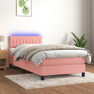 vidaXL Posteľný rám boxsping s matracom a LED ružový 90x190 cm zamat