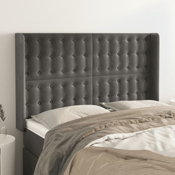vidaXL Čelo postele so záhybmi tmavosivé 147x16x118/128 cm zamat