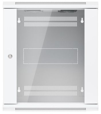 Ubiquiti UniFi 12U Rack Cabinet Wall 450 Glass - Nástěnný rozvaděč, výška 12U, ventilátory, prosklené dveře Rackovací rozvadec, 12U, nástenný, 4-sloupový, prosklená dvírka, ventilátory, 50 kg nosnost, 550 × 450 × 635 mm, bílý